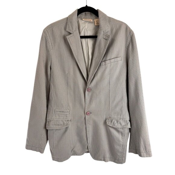 DKNY Mens Sport Coat M Gray White Striped Casual Cotton Unstructured Blazer - Picture 2 of 13